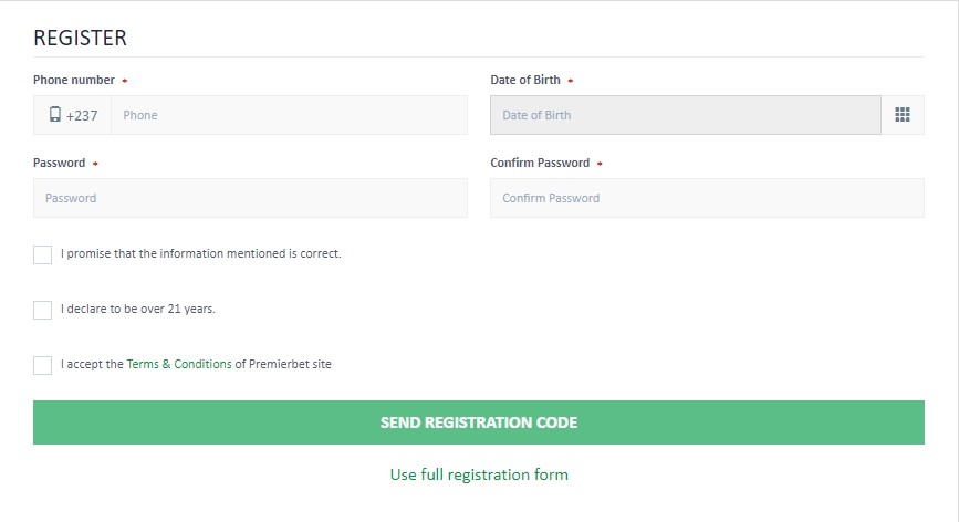 Premier Bet Registration