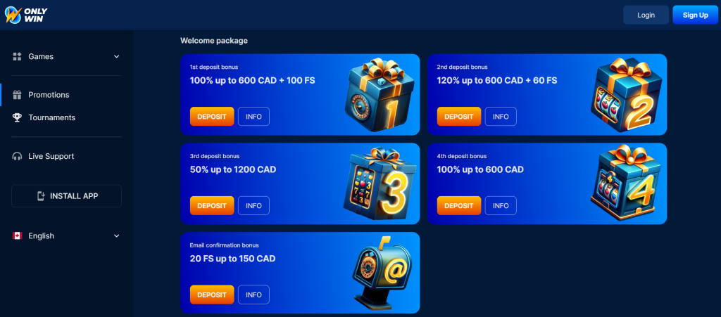 OnlyWin Casino Bonuses